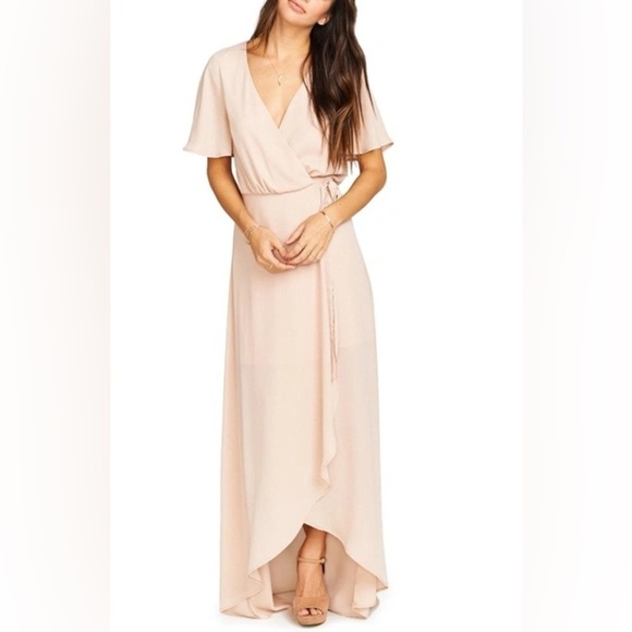 Show Me Your Mumu Sophia Wrap Dress in Dusty Blush Crisp Large - Picture 1 of 16